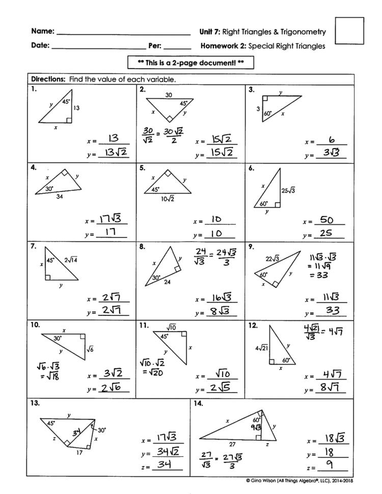Unit 7 Right Triangles and Trigonometry Answer Key: Check Your Work the Easy Way!