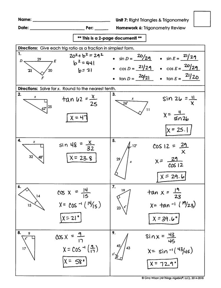 Unit 7 Right Triangles and Trigonometry Answer Key: Check Your Work the Easy Way!