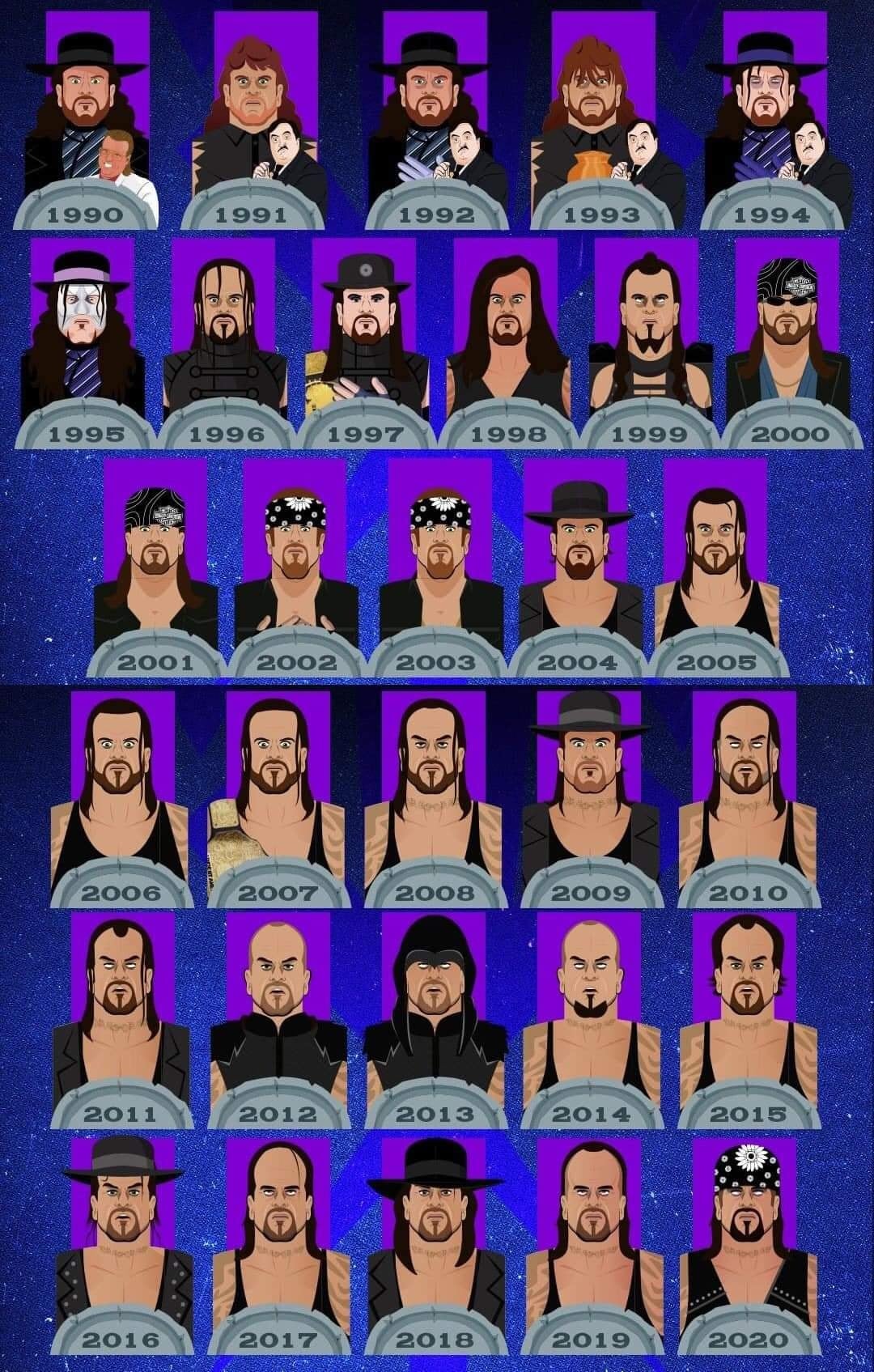 How did the Undertaker beard change over time? See pictures tracking his different beard styles.